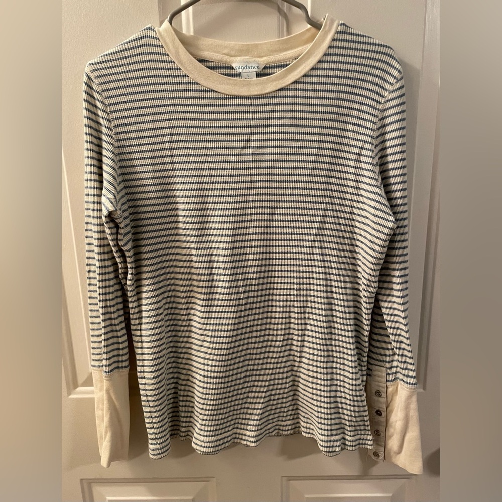Sundance Long Sleeve Striped Tee in Cream and Navy